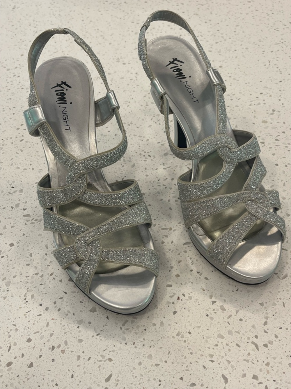 Silver Glitter Strappy Slingback Heels